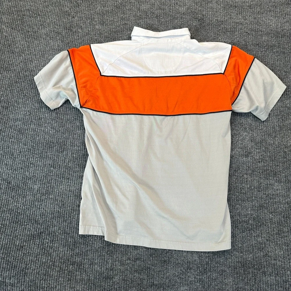 No Fear Mens Colorblock Polo Shirt Medium Grey Orange White Y2K Skater Style